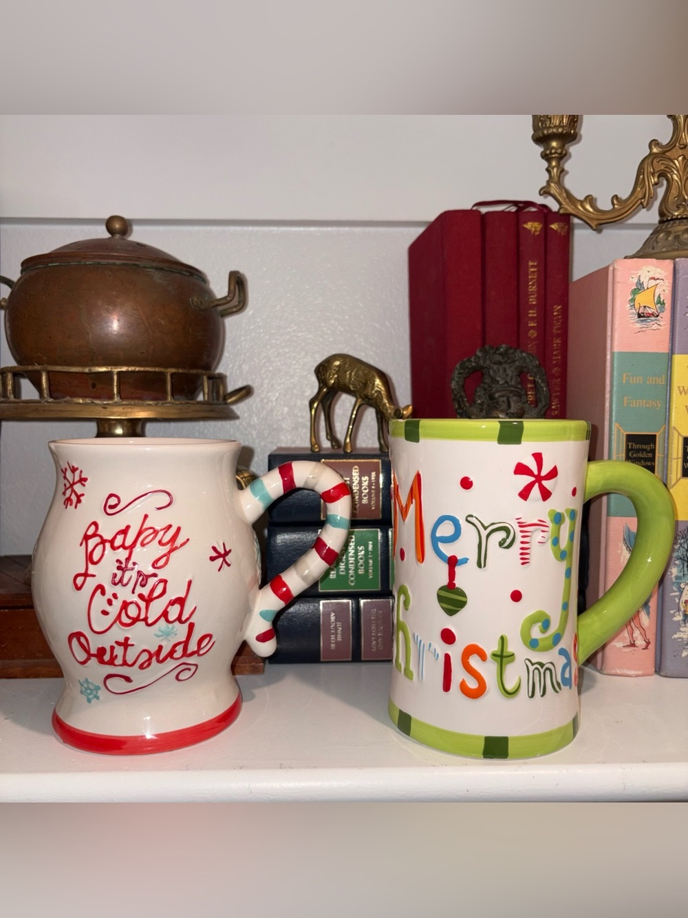 Holiday Christmas huge Ceramic Mug Set - Red & Green Christmas novelty Mugs